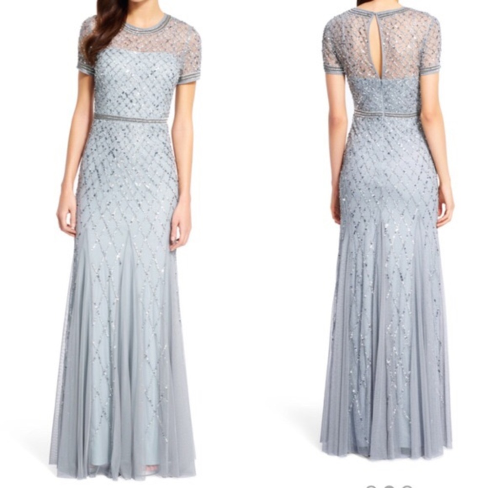 Adrianna Papell Beaded Bridesmaid Dress Slate Blue